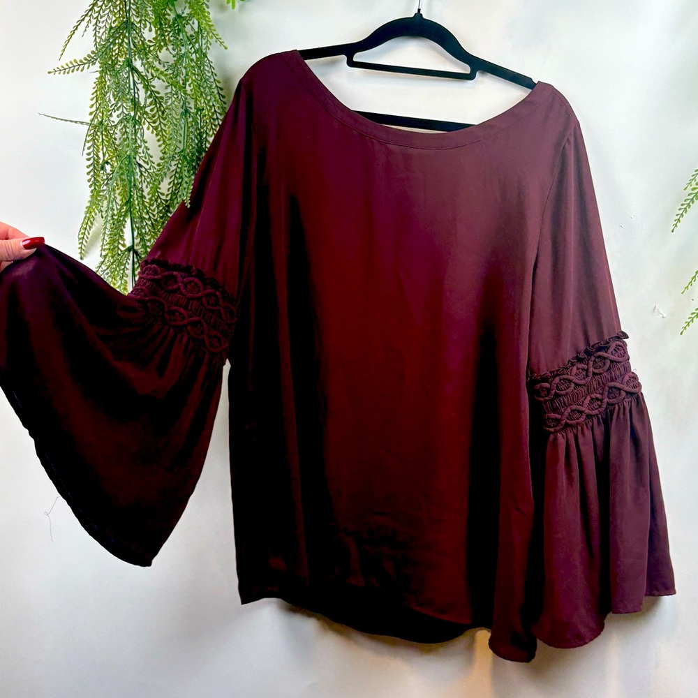 Loft Blouse . Rich Burgundy Wine colour. Statement sleeves. Timeless. Size Med.